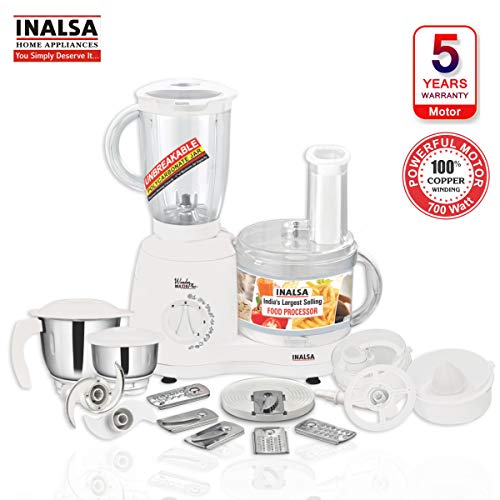Inalsa Food Processor Wonder Maxie Plus V2 700 - Watt (Blender Jar, Dry Grinding Jar, Chutney Jar, 11 Accessories | Juicer)
