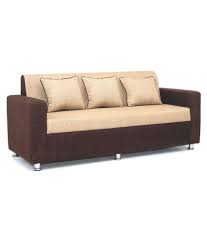Bharat Lifestyle Tulip 3 Seater Brown Cream Sofa (Upholstery Material Jute Fabric, Acacia Wood, 180(L) x 69(W) x 77(H) Centimeters)