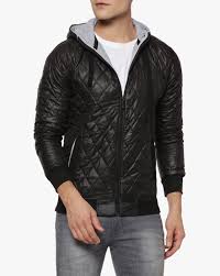 Campus Sutra Self Design Quilted Jacket for Men  (Black, Regular Fit, Hooded Collar, Front Zipper, Polyester Material, Suitable for light Summer & Winter Season, Gentle machine wash )