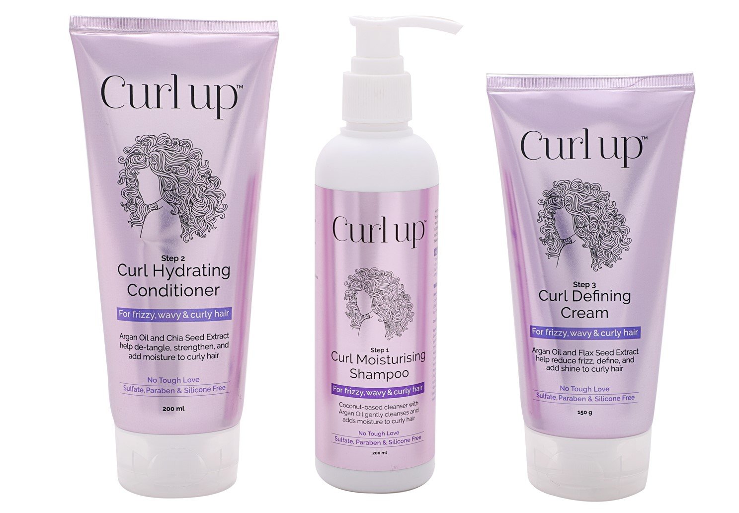 Curl Up Hair Curl Care Bundle (For Frizzy, Wavy and Curly hair, Combo pack of 3, Conditioner 200 ml, Defining cream 150 g, shampoo 200 ml)