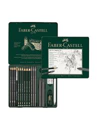 Faber-Castell 19 Pitt Graphite Set for Artists (Black colour, For sketching, Illustration, Portraiture, Figure drawing, packed in Metal case)