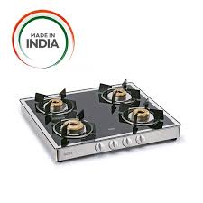 Glen  Four Burner Gas Stove 1042 GT (Forged Brass Burners, Mirror Finish Cooktop, Matt Stainless Steel Body, Drip Tray)