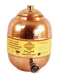 Indian Art Villa  Copper Water Dispenser (5.5 Liter Capacity, 980 Gram Weight, 12 Inch Height, 8 Inch Width )