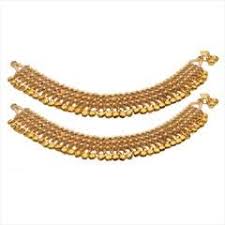 Indian Traditional Chain Anklets for Women Gold Brass  (1 Pair, Zinc Alloy material with stone pearl, S Hook clasp, Hand crafted by Indian woman)