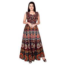 Monique Rajasthani Traditional Cotton Long Dress  (Jaipuri Printed, Upto 44XL size)