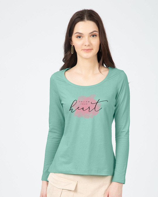 Bewakoof Aqua Green Scoop Neck (Women Full Sleeve T-Shirt)