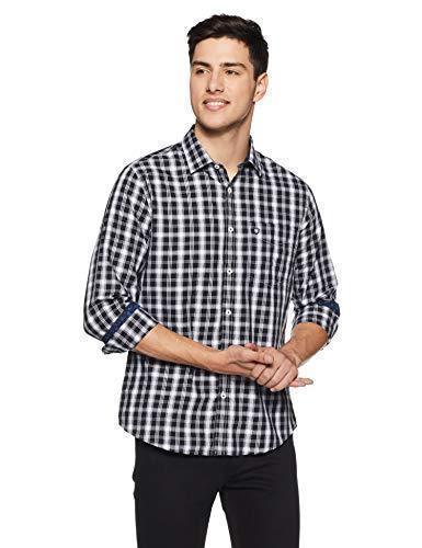 Van Heusen Men's Checkered Slim fit Casual Shirt (100% Cotton, Cut away Collar, Full Sleeves)