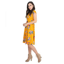 RUDRAKRITI Knee Length Dress for Women (Cotton Fabric, Floral Pattern, A-Line Style, Western Wear, Gentle wash )