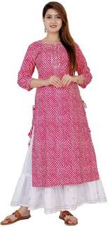 Sanganeri Kurti Cotton Readymade Salwar Suit for Women  (Pink, 3/4 Sleeve, Regular fit, Straight hem, Side slits, Machine wash, Mild detergents, Dry in shade)