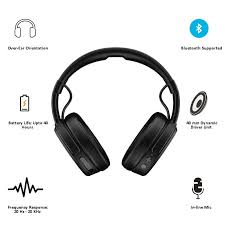 Skullcandy Crusher wireless headphones (With Mic, Over-Ear Earphones, Wireless Bluetooth, Noise level isolation fit, Without Noise cancellation, 40 hrs battery life, Rapid charge
)