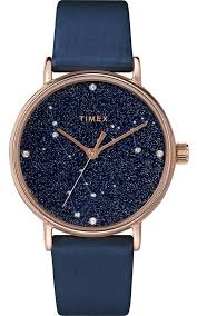 TIMEX Analog Watch for Women TW2T87800 (Quartz movement, Black dial, 37 mm Case diameter, 20 mm band width, Celestial Opulence collection)