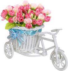 Tied Ribbons Cycle Design Flower Vase  (Plastic Material, Contains 1 Cycle vase plus Peonies Bunches, Cycle Size with Flower- 21 cm X 19 cm)