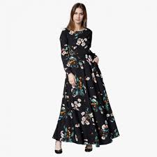 Tokyo Talkies Floral Print Flared Black Maxi Dress  ( Polycotton Fabric, Full length, Full sleeve, Western Wear, Do not Wring, Do not Dry Clean, Dry in Shade)