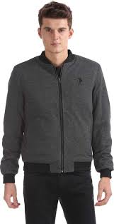 US Polo Assn. Self Design Men's Jacket (Dark Grey, Long sleeve, Regular Fit, 58% Cotton, 34% Nylon and 9% Spandex, Machine wash)