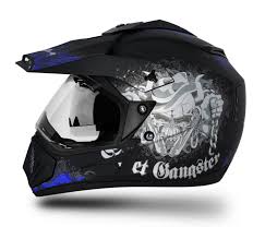 Vega Off Road D/V Gangster Motorbike Helmet  (Blue Black, ISI Certified, High impact ABS material shell, Aerodynamic Design, Metallic Quick release silent buckle)