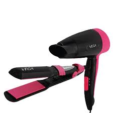 VEGA Hair Dryer & Straightener Combo VHSS-01   (Miss Perfect Styling Set, Hair Dryer-1000 watts, 2 Heat/Speed Settings with Foldable Handle, Straightener- Ceramic Coated Plates with LED Power Indicator)