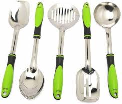 Yellow Leaf Products Stainless Steel Cooking & Serving Spoon Set  ( 5 Pieces, Heavy gauge food grade stainless steel, Heat resistant handle, Dishwasher safe, Easy to clean, hook & store)