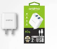 Oraimo  Firefly-2 Mobile Fast Charger  (Dual USB port, 5.0V/2.1A, Micro-USB Cable, Built-in LED for charging status indicator, Surge protection, Short circuit prevention and Temperature control)